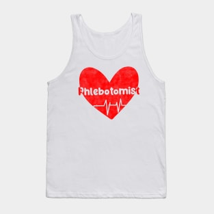 Funny Phlebotomist Heart  And Heartbeat Design For Nurses Tank Top